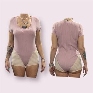 Pink Ribbed Women's Bodysuit